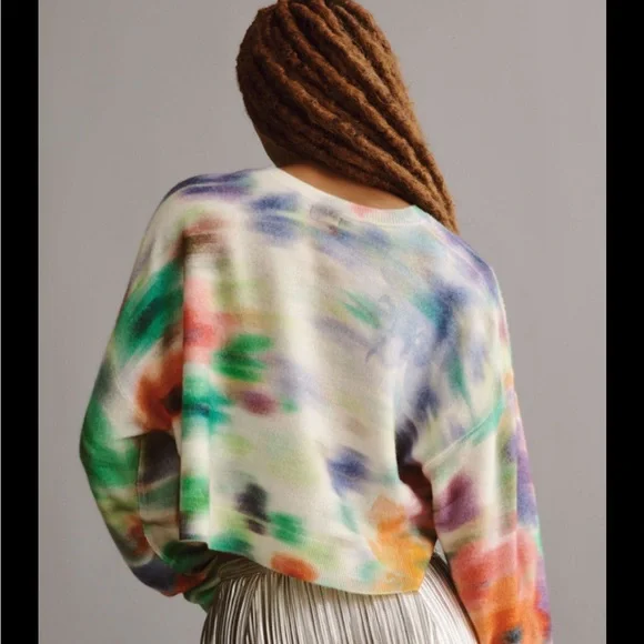 Anthropologie Pilcro The Alani Crew Neck Cropped Cashmere Tie dye Sweater. XL - Picture 2 of 7